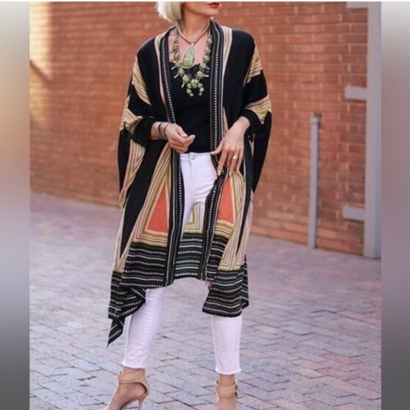 SHEIN Jackets & Blazers - SHEIN Black and Orange Geometric Sweater